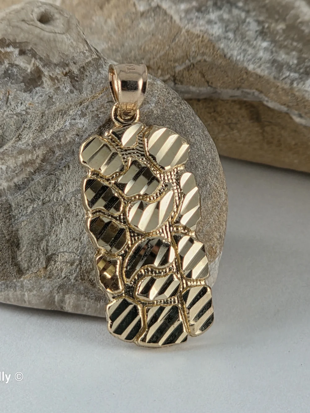 14K Yellow Gold Diamond-Cut Nugget Design Pendant - Solid Gold!